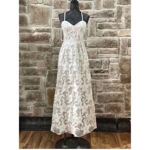 BCX Maxi Dress Floral Embroidery Sequin Formal Coquette Juniors 11 White